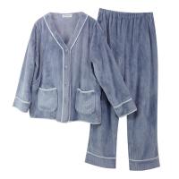 Flannel & Polyester Women Pajama Set thicken & two piece & thermal Solid PC