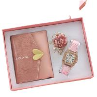 PU Leather Wallet Gift Set three piece & with rhinestone Glass & Zinc Alloy Solid pink Set