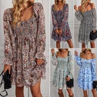 Polyester scallop One-piece Dress mid-long style printed shivering PC