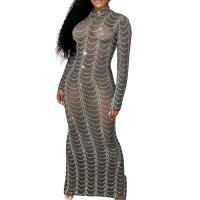 Polyester Slim Sexy Package Hip Dresses see through look & back split gray PC