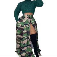 Polyester High Waist Skirt side slit printed camouflage PC