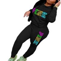 Polyester With Siamese Cap Women Casual Set & two piece Sweatshirt & Pants printed letter Set