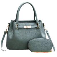 PU Leather Handbag large capacity & soft surface & attached with hanging strap & two piece crocodile grain Set