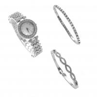 Zinc Alloy Jewelry Set for women & three piece & with rhinestone plated Solid silver Set