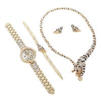 Zinc Alloy Jewelry Set for women & four piece & with rhinestone 304 Stainless Steel sealing gold color plated Solid gold Set