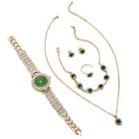 Zinc Alloy Jewelry Set for women & five piece & with rhinestone sealing gold color plated Solid gold Set
