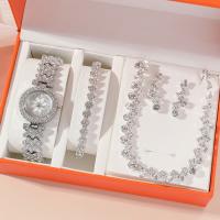 Zinc Alloy Jewelry Set for women & four piece & with rhinestone 304 Stainless Steel & Glass Sliver Plated Solid silver Set