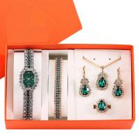 Zinc Alloy Jewelry Set for women & four piece & with rhinestone 304 Stainless Steel sealing gold color plated Solid Set