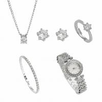 Zinc Alloy Jewelry Set for women & five piece & with rhinestone 304 Stainless Steel Sliver Plated Solid silver Set