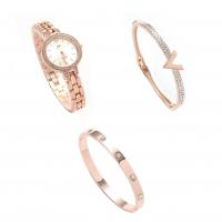 Zinc Alloy Jewelry Set for women & three piece & with rhinestone 304 Stainless Steel & Glass plated Solid rose gold Set