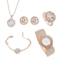 Zinc Alloy Jewelry Set for women & five piece 304 Stainless Steel & Glass plated Solid rose gold Set