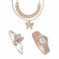 Zinc Alloy Jewelry Set for women & three piece & with rhinestone 304 Stainless Steel & Glass plated Solid rose gold Set
