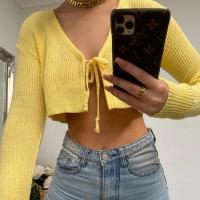 Knitted Slim & Crop Top Women Cardigan knitted Solid yellow PC