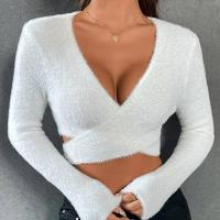 Knitted Slim & Crop Top Women Knitwear deep V knitted Solid PC