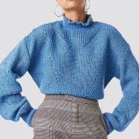 Knitted Women Sweater & loose & thermal knitted Solid blue PC