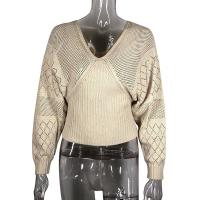 Knitted Slim Women Sweater & hollow knitted Solid Apricot PC