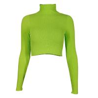 Polyester Slim & Crop Top Women Long Sleeve Blouses knitted Solid green PC