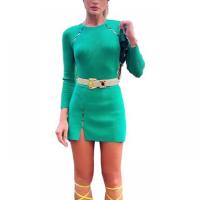 Polyester Waist-controlled & Slim Sexy Package Hip Dresses knitted Solid green PC