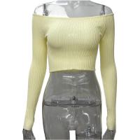 Polyester Slim & Crop Top Women Knitwear knitted Solid yellow PC