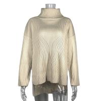 Knitted Women Sweater & loose knitted Solid khaki PC