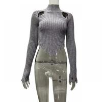 Knitted Slim & Crop Top Women Knitwear & hollow knitted Solid light gray PC