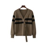 Core-spun Yarn Sweater Coat irregular & loose & thermal knitted striped : PC