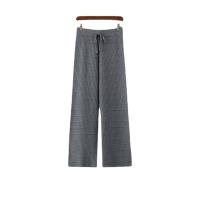 Viscose elastic waist & Wide Leg Trousers & High Waist Women Casual Pants loose knitted Solid : PC