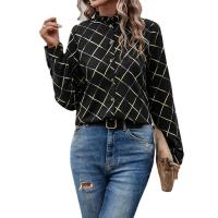 Polyester Frauen Langarm Shirt, Gedruckt, Geometrische, Schwarz,  Stück