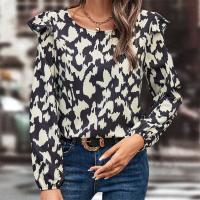 Polyester scallop Women Long Sleeve T-shirt & loose printed PC
