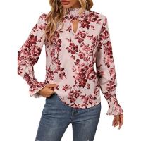 Polyester Women Long Sleeve T-shirt & loose printed floral PC