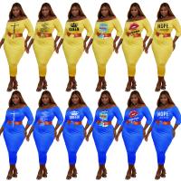 Polyester Plus Size One-piece Dress mid-long style Spandex printed letter PC
