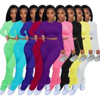Poliéster Conjunto casual de las mujeres,  Spandex, Pantalones largos & parte superior, Sólido, más colores para elegir,  Conjunto