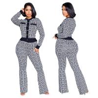 Polyester Women Casual Set & two piece Spandex Long Trousers & top printed Set