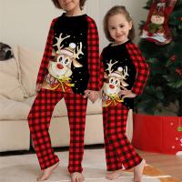 Polyester & Cotton Parent-Child Cloth Set christmas design printed plaid black Set