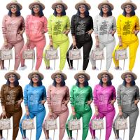 Poliéster Conjunto casual de las mujeres,  Spandex, Pantalones largos & parte superior, impreso, más colores para elegir,  Conjunto