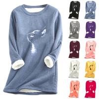 Polyester Plus Size Women Sweatshirts fleece & loose & thermal printed PC