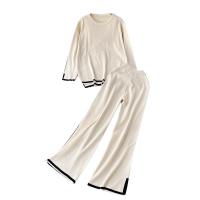 Acrylic Wide Leg Trousers Women Casual Set irregular & side slit & two piece Long Trousers & top knitted : Set