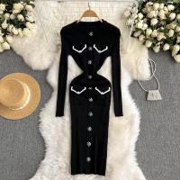 Acrylic Waist-controlled Sexy Package Hip Dresses mid-long style & slimming knitted Solid : PC