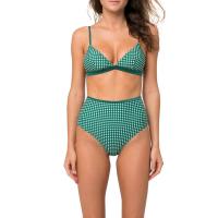 Polyester High Waist Bikini & two piece printed plaid green Set