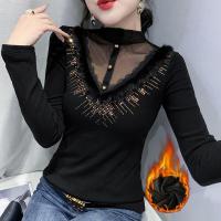 Polyester & Cotton Slim & Plus Size Women Long Sleeve T-shirt thicken & thermal patchwork PC