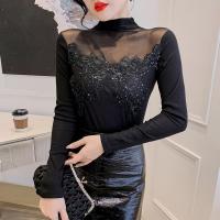 Polyester Slim & Plus Size Women Long Sleeve T-shirt patchwork black PC