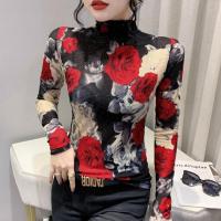 Polyester Slim & Plus Size Women Long Sleeve T-shirt thicken printed PC