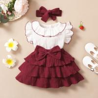 Polyester Baby Skirt & two piece headband & skirt patchwork Solid Set