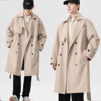 Polyester Men Trench Coat mid-long style & with belt & loose Solid PC