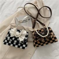 Plush Bowknot Handbag soft surface & attached with hanging strap plaid PC
