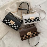 PU Leather Shoulder Bag with chain & soft surface plaid PC
