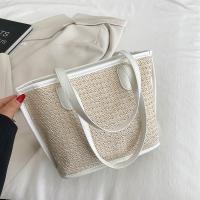 Straw & PU Leather Shoulder Bag large capacity & soft surface PC