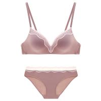 Polyester Push Up Bra and Panties Set & seamless plain dyed Solid Set