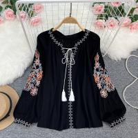 Polyester & Cotton Tassels Women Long Sleeve Shirt loose embroidered : PC