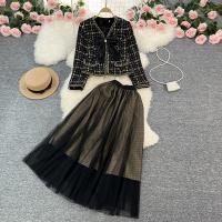 Polyester Tweedelige jurk set Lappendeken Zwarte Instellen